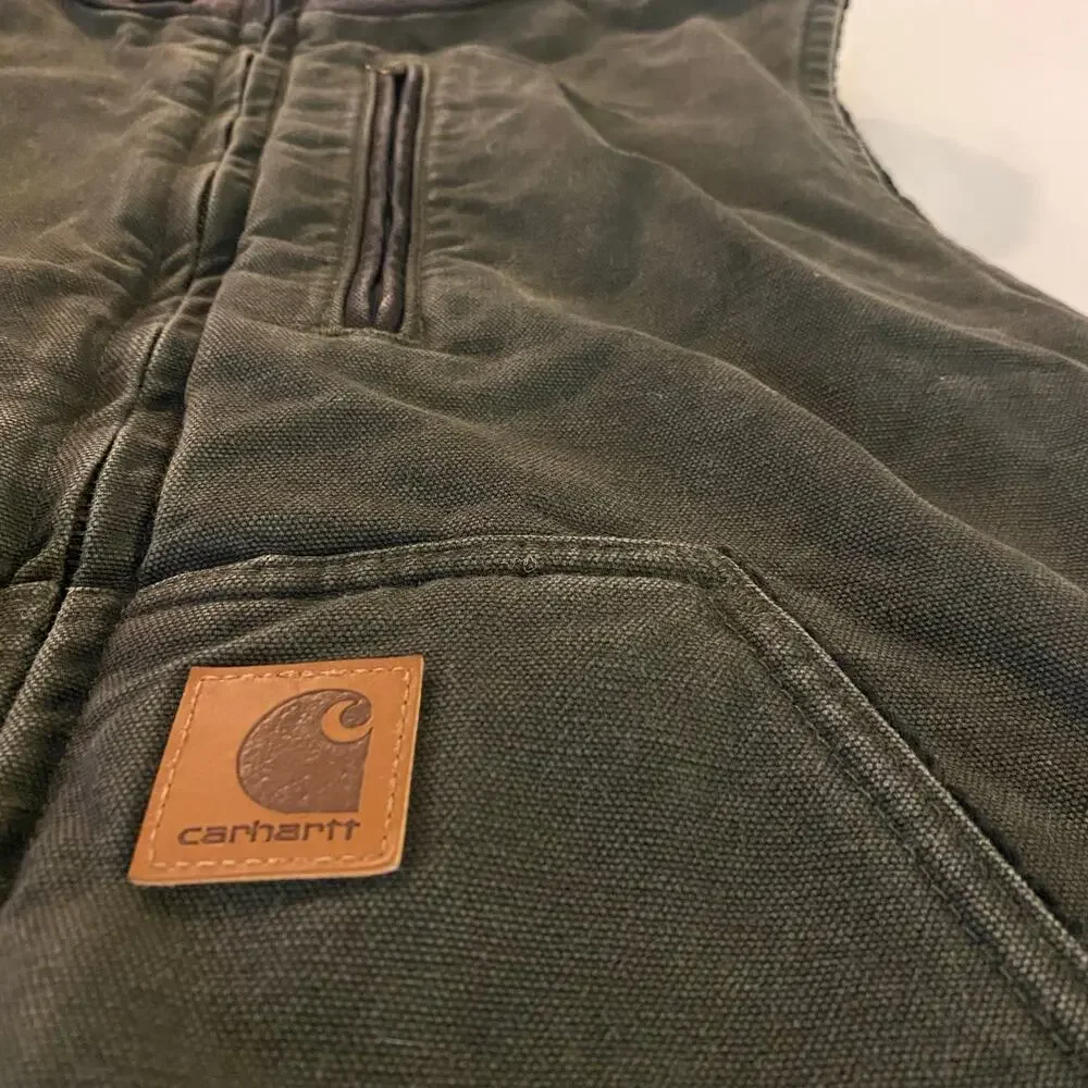 Carhartt Sandstone Sherpa Lined Two Toned Green Black Mock Neck Vest Large V33